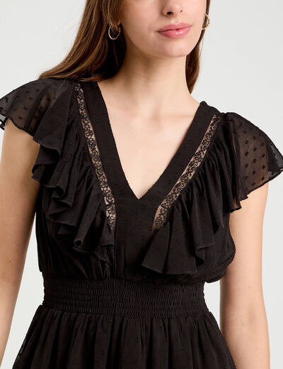 Robe évasée plumetis noir femme