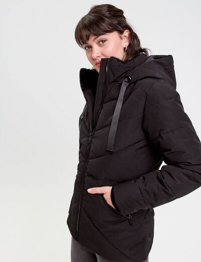 Doudoune cintr&eacute;e &agrave; capuche noir femme