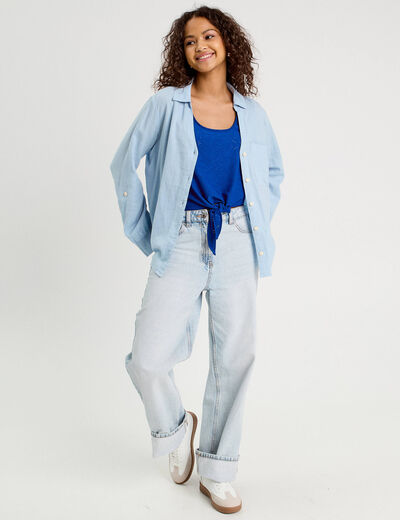 Débardeur cropped noué bleu electrique femme