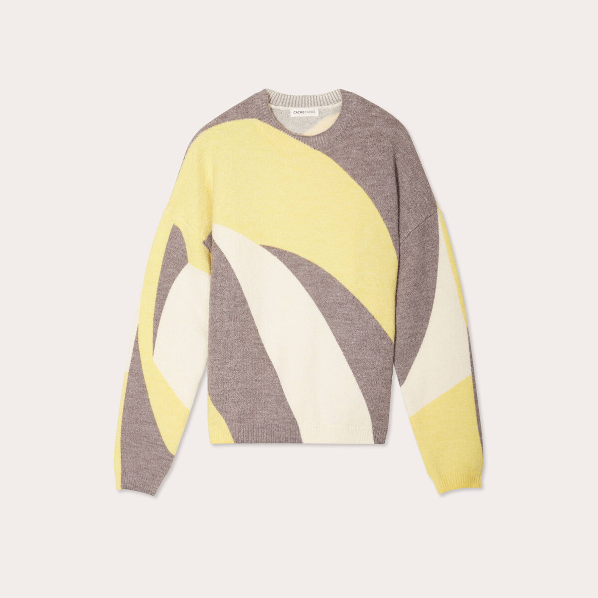Pull manches longues jaune pastel femme