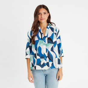 chemise manches 34 bleu femme Chemise manches 3/4 bleu femme