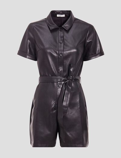 Combishort simili cuir noir femme