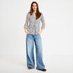 Blouse col v manches 3/4 blanc femme