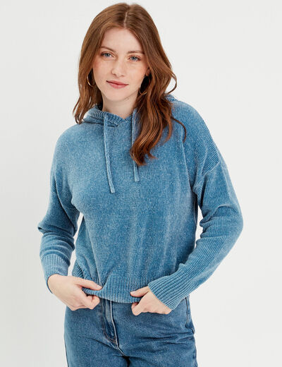 Pull à capuche bleu clair femme