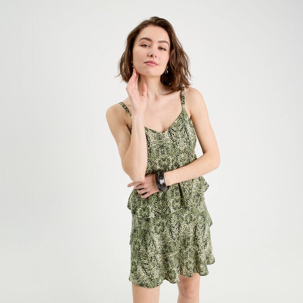 robe evasee volants vert kaki femme Robe évasée volants vert kaki femme