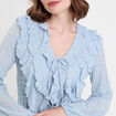 Blouse manches longues aspect dentelle bleu clair femme