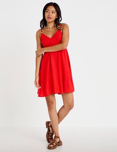 Robe courte d&eacute;collet&eacute; bretelles fines rouge femme