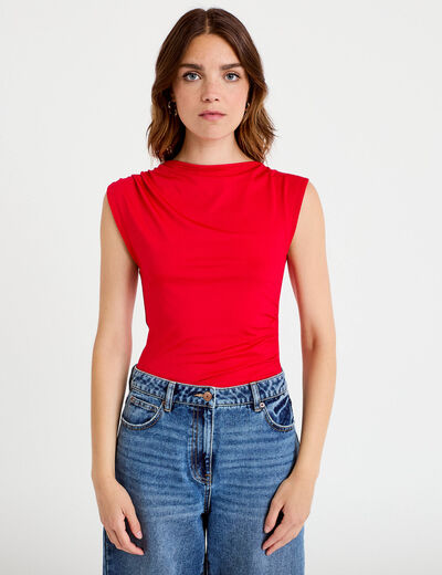 Body ajust&eacute; d&eacute;collet&eacute; sans manches rouge femme