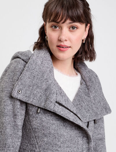 Manteau cintr&eacute; asym&eacute;trique gris fonc&eacute; femme