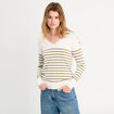 Pull manches longues col en V vert olive femme