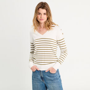pull manches longues col en v vert olive femme Pull manches longues col en V vert olive femme