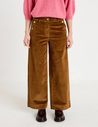 Pantalon bootcut taille haute velours marron femme