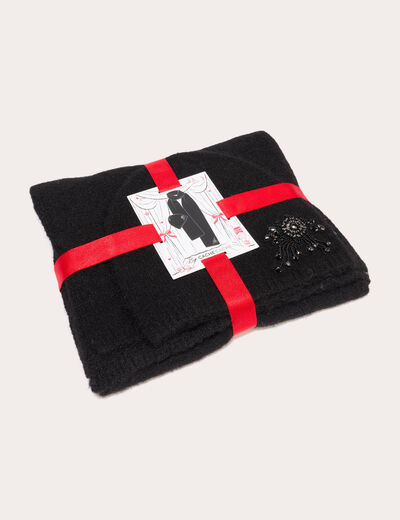Ensemble bonnet et &eacute;charpe pr&ecirc;t &agrave; offrir noir femme