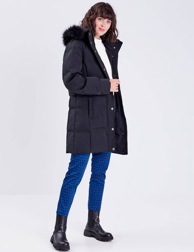 Doudoune droite ceinturée noir femme
