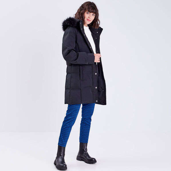 Doudoune droite ceinturée noir femme