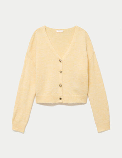 Gilet col v manches longues jaune clair femme