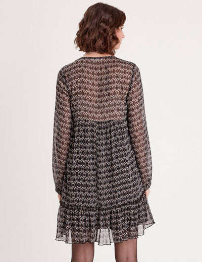 Robe trapèze col en V noir femme