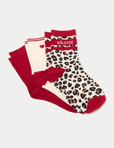Lot de 3 paires de chaussettes rouge cerise femme
