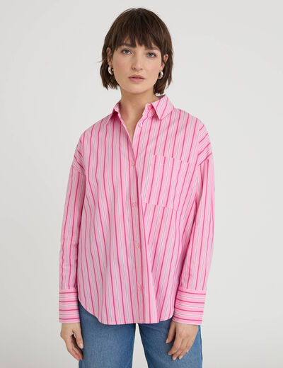 Chemise oversize col classique rose vif femme
