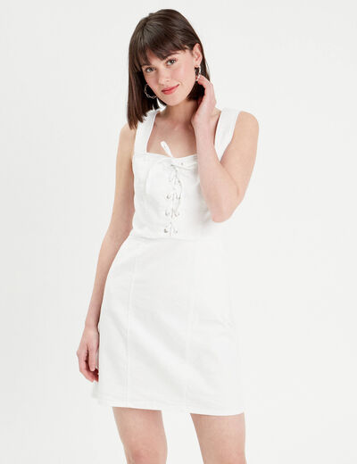 Robe ajustée col laçage jean ecru femme