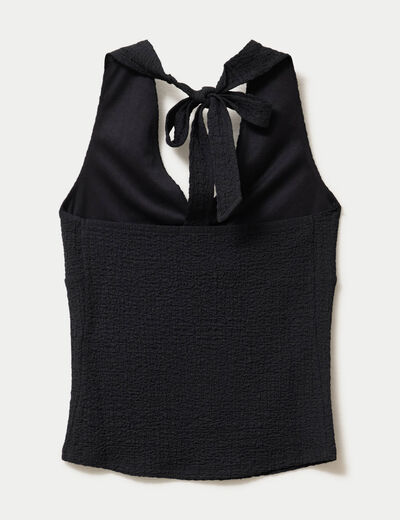 Top cintr&eacute; sans manches avec relief noir femme