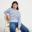 Polo manches longues col chemise bleu ciel femme