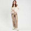 Pantalon droit enduit couleur or femme