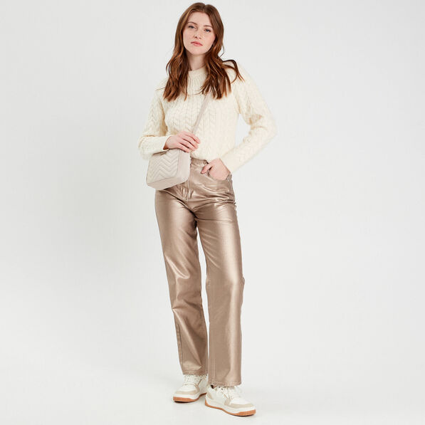 pantalon droit enduit couleur or femme Pantalon droit enduit couleur or femme