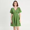 Robe trapèze manches courtes vert femme