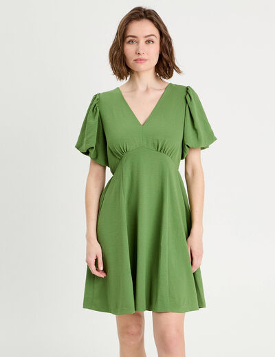 Robe trapèze manches courtes vert femme