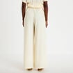 Pantalon large fluide taille haute ecru femme