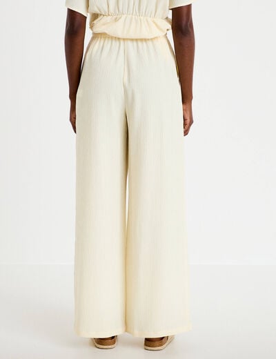 Pantalon large fluide taille haute ecru femme