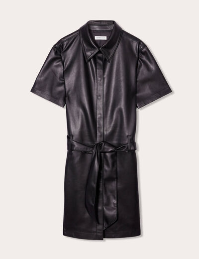 Robe moulante simili cuir noir femme