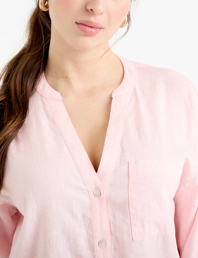 Blouse col V manches 3/4 rose clair femme