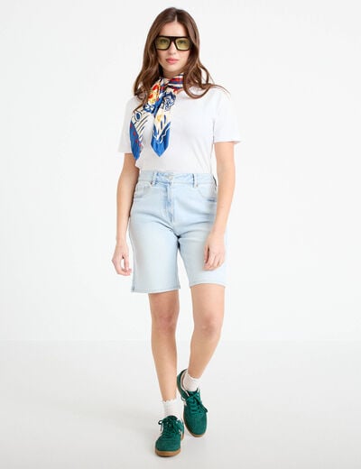 Bermuda large en jean denim bleach femme