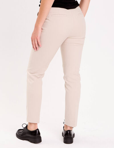 Pantalon cigarette ceintur&eacute; beige femme