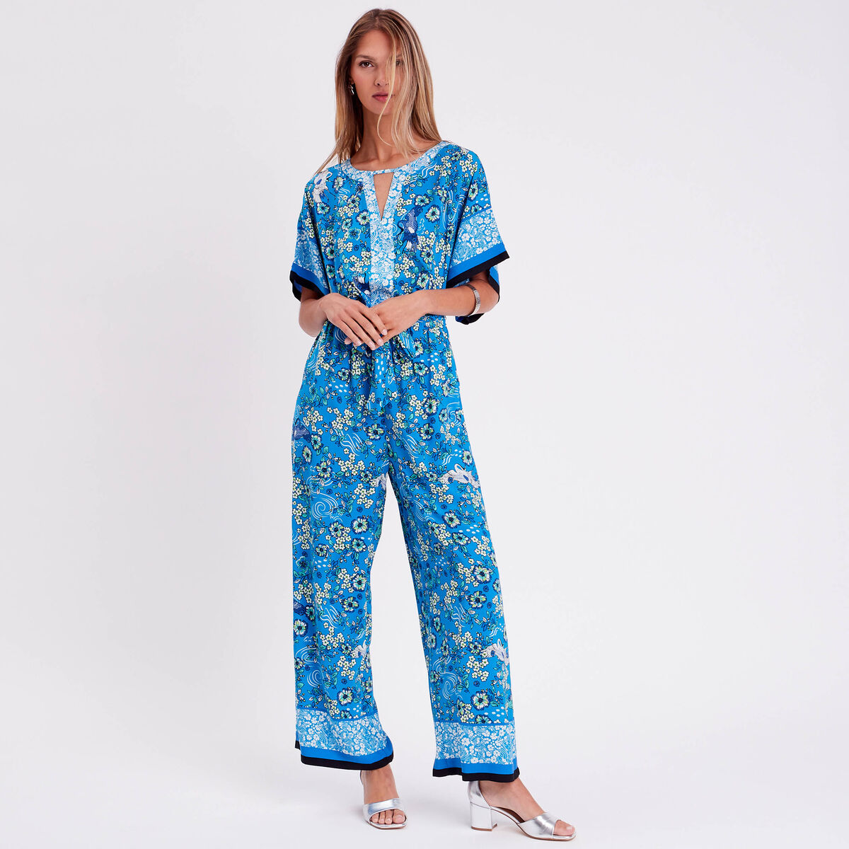 Combinaison pantalon satin bleu clair femme