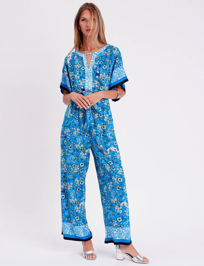 Combinaison pantalon satin bleu clair femme