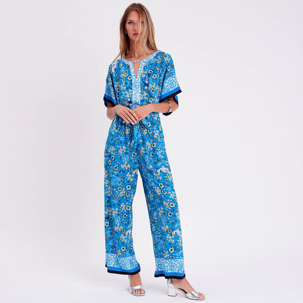 Combinaison pantalon satin bleu clair femme