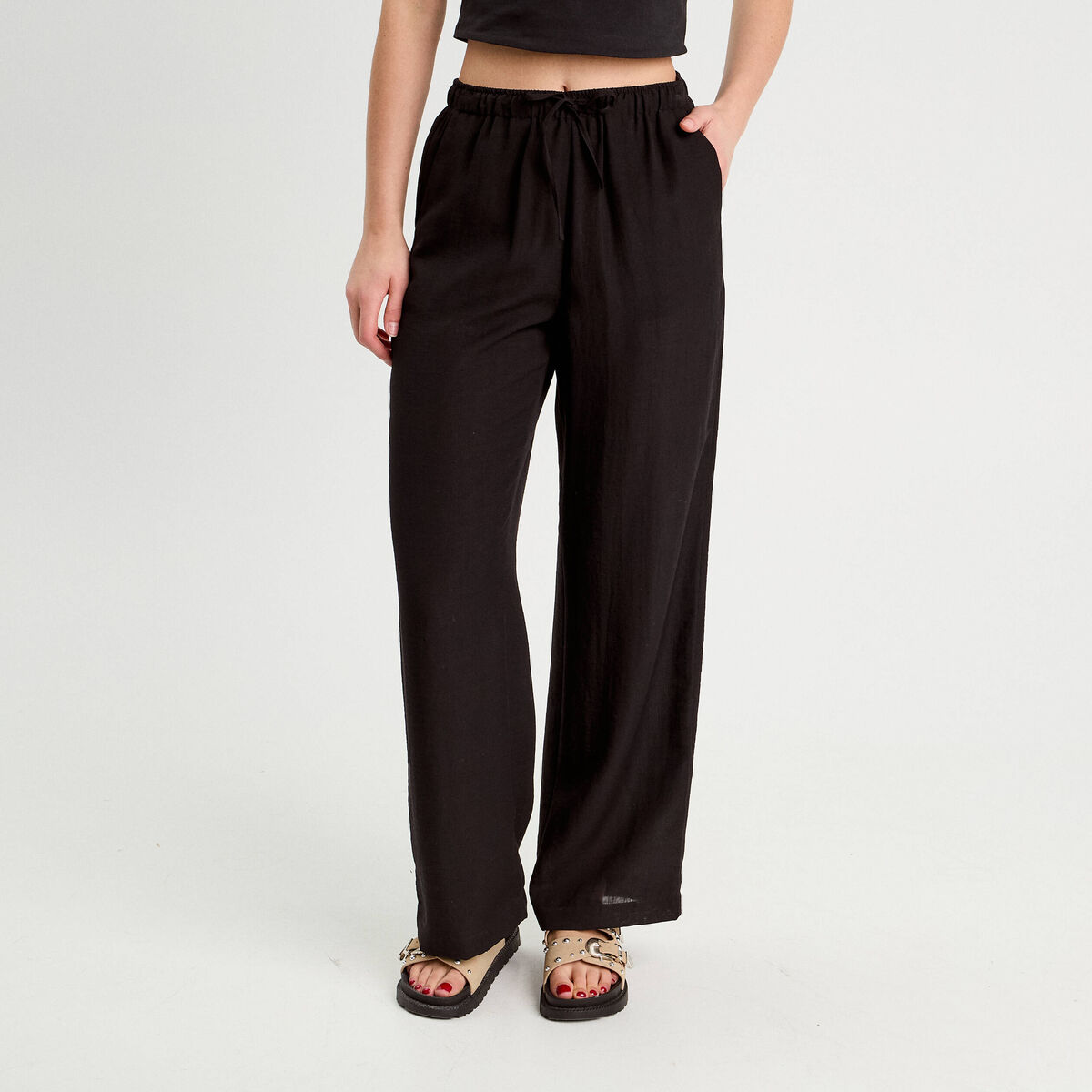 Pantalon large fluide noir femme