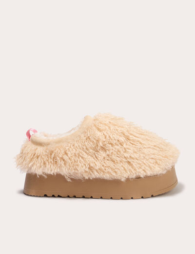 Chaussons fausse fourrure sable femme