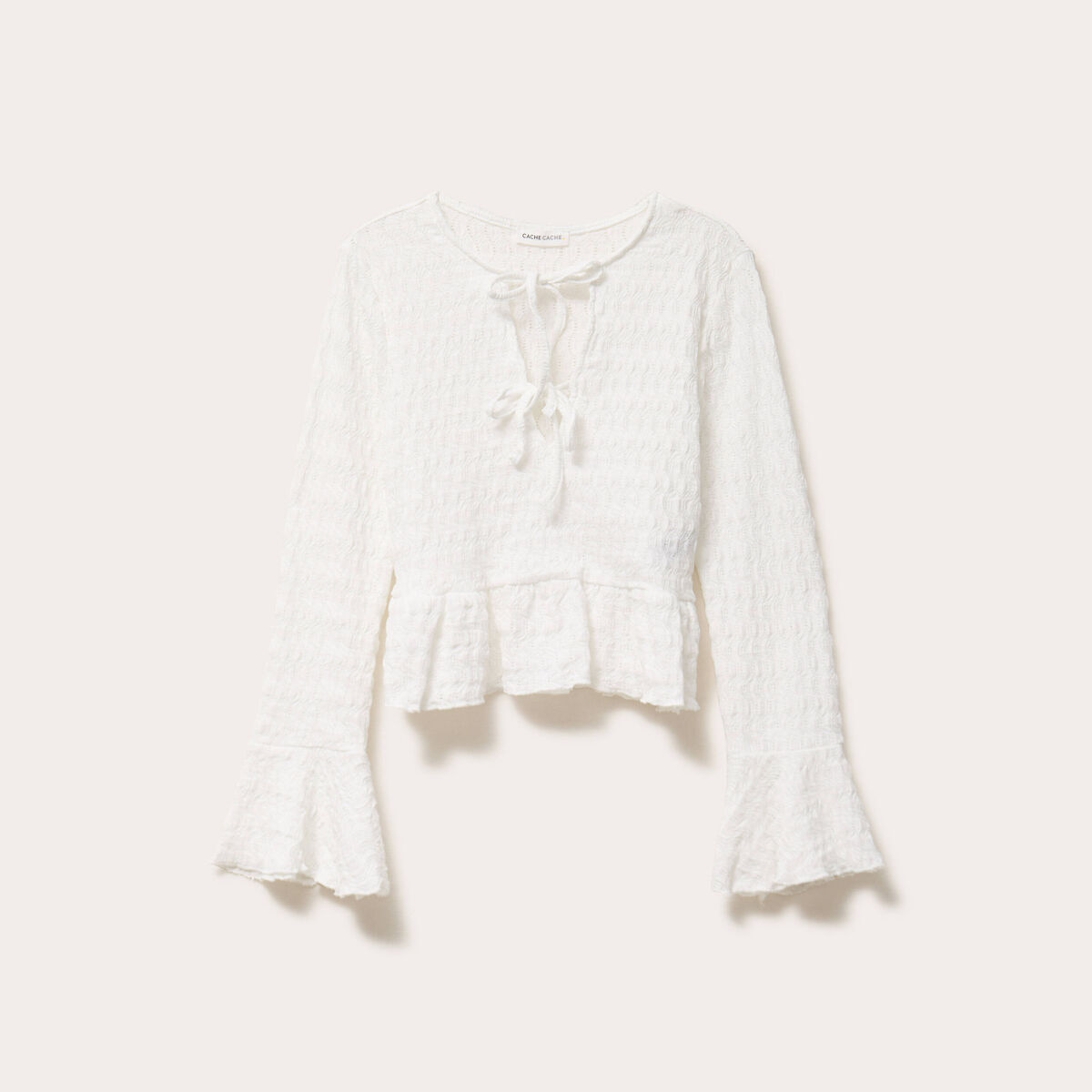 Blouse col rond manches longues ecru femme