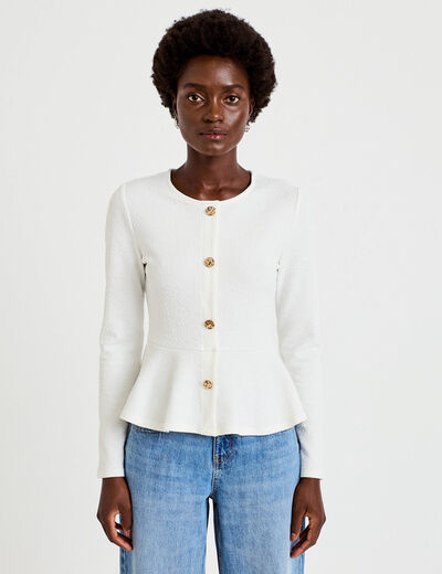 Top p&eacute;plum ajust&eacute; manches longues ecru femme