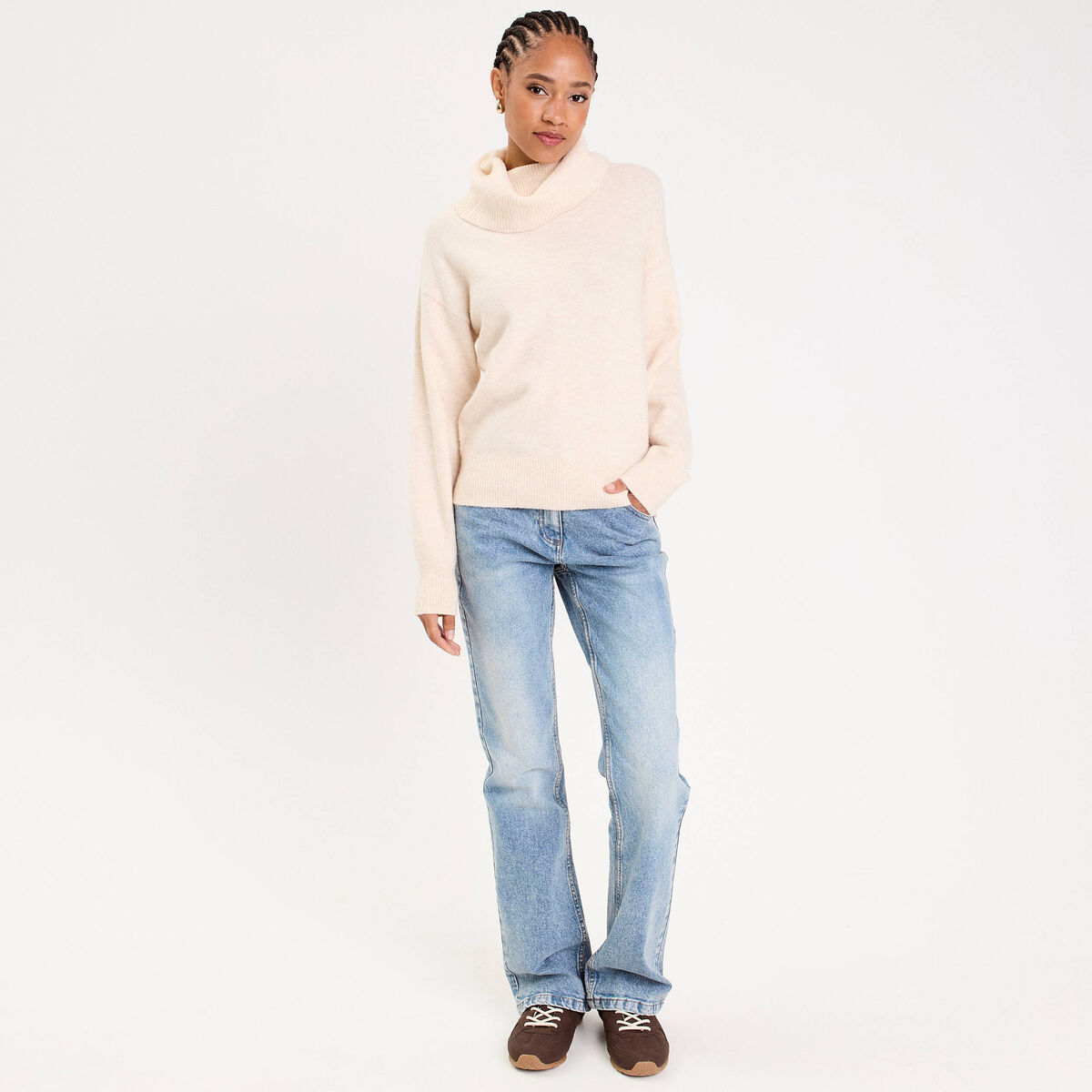 Pull avec col roul&eacute; ecru femme