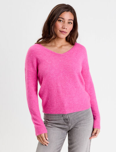 Pull avec col en V rose femme