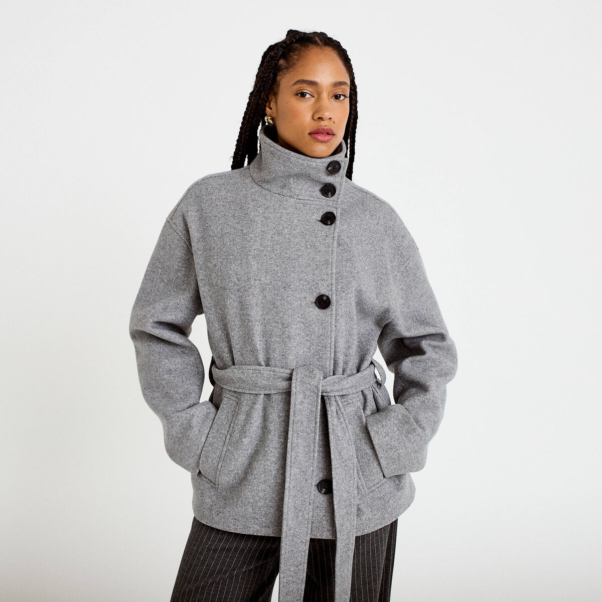 Veste oversize manches longues gris femme