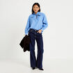 Blouse ample col montant manches longues bleu femme