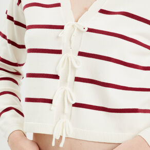 Pull avec petit noeud rouge foncé femme