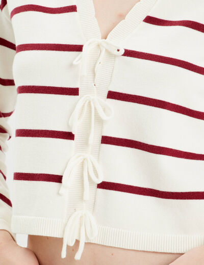 Pull avec petit noeud rouge foncé femme