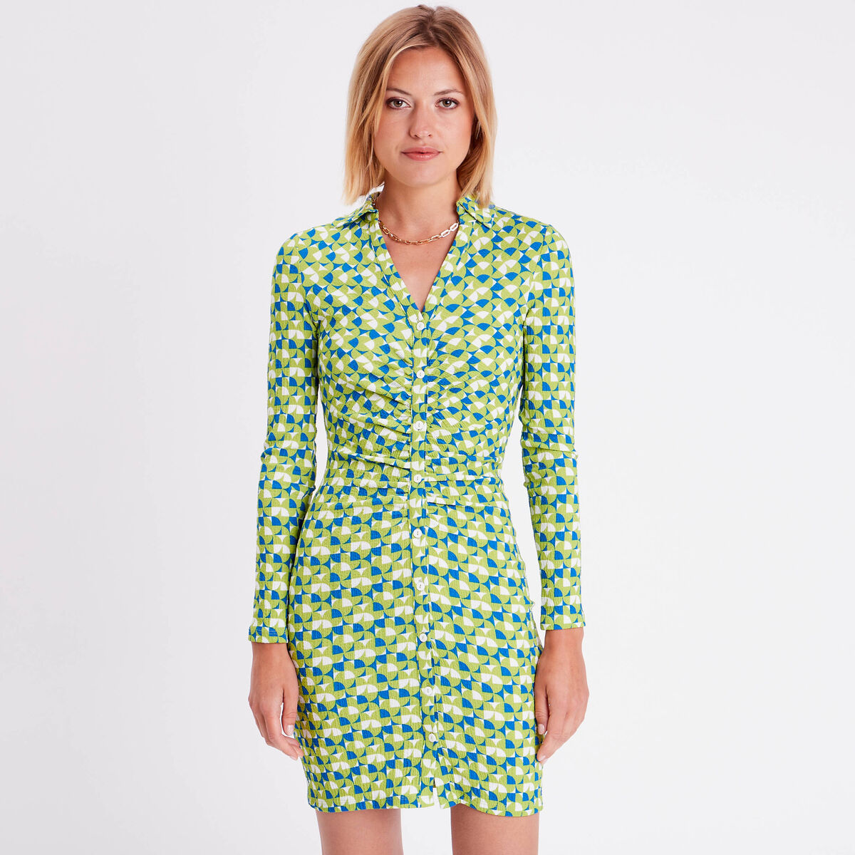 Robe ajustée froncée vert femme